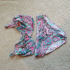 Pink and green paisley bikini